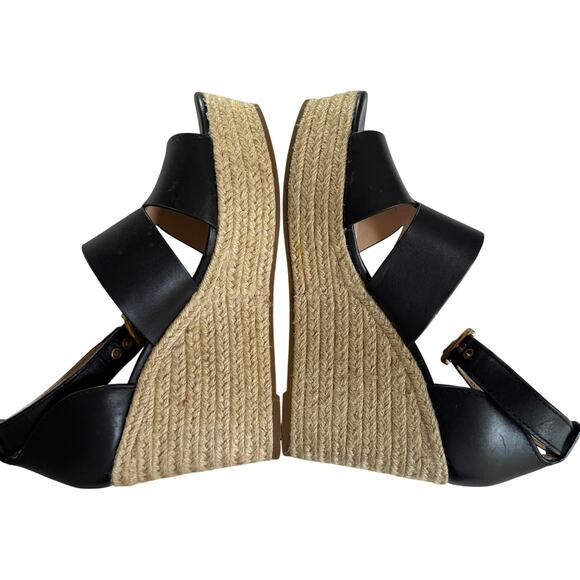 Coach Sandals Women's Black 10 Isla Wedge Ankle Closure Espadrille Heels - Picture 3 of 11